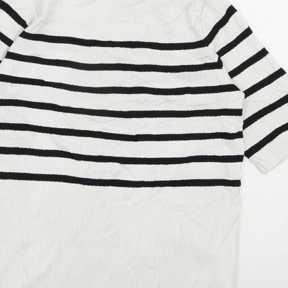 NEXT Womens White V-Neck Striped Nylon Pullover Jumper Size 6
