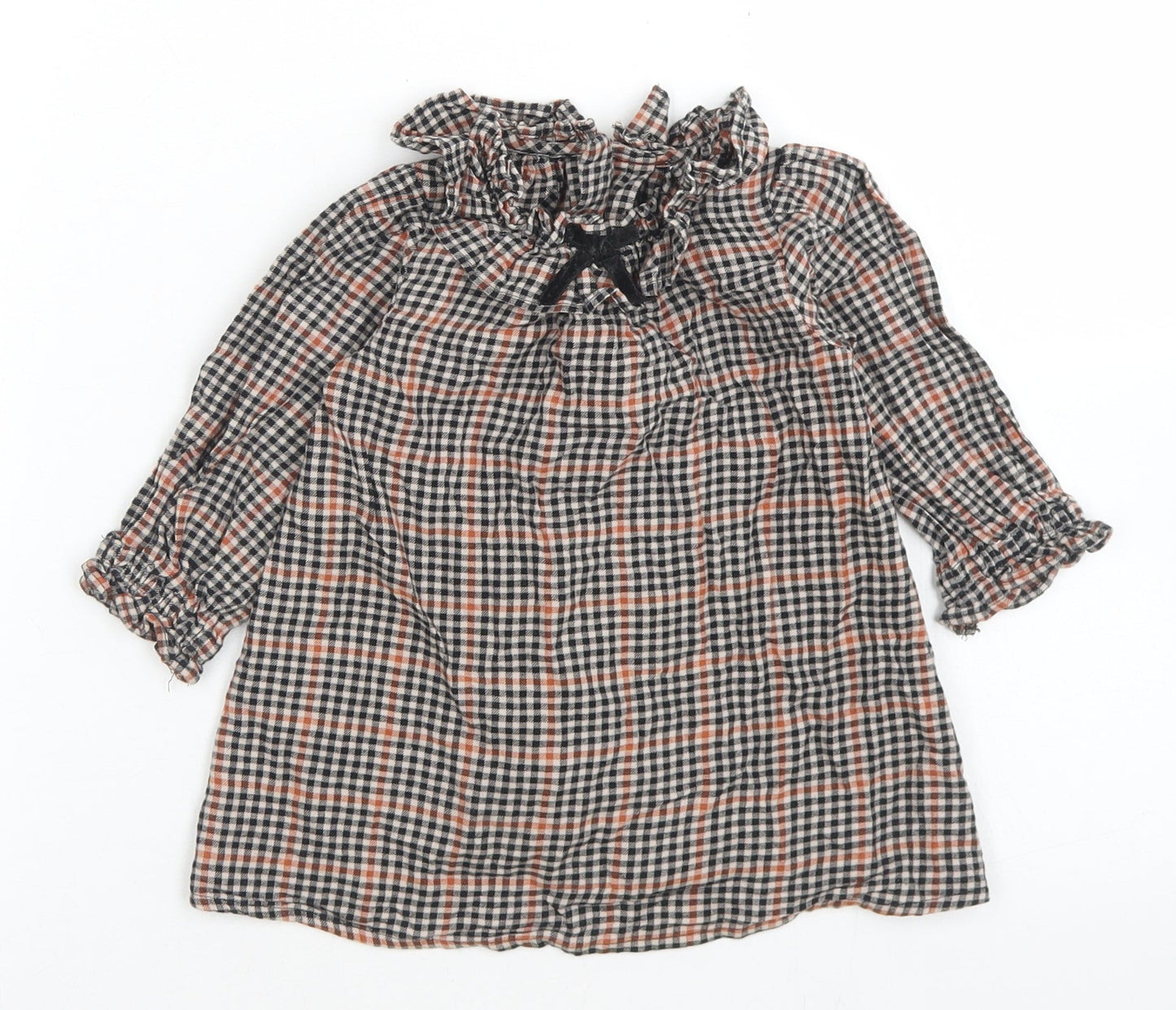 NEXT Girls Brown Check Cotton A-Line  Size 6-9 Months  Collared Button