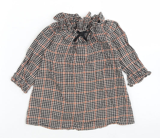 NEXT Girls Brown Check Cotton A-Line  Size 6-9 Months  Collared Button