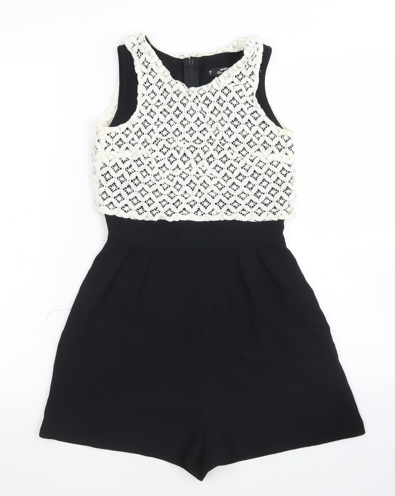 Miss Selfridge Womens Black  Polyester Playsuit One-Piece Size 6  Zip - Lace Overlay