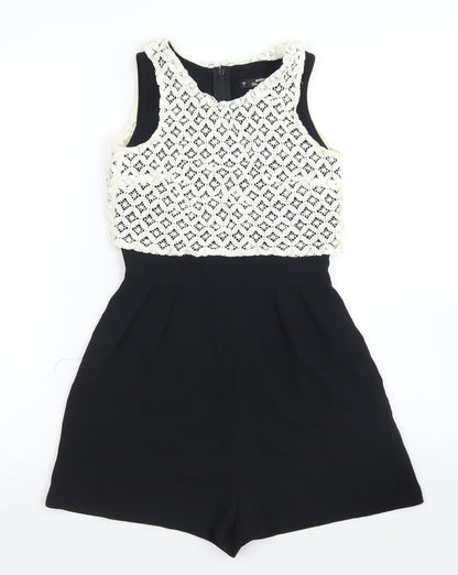 Miss Selfridge Womens Black  Polyester Playsuit One-Piece Size 6  Zip - Lace Overlay