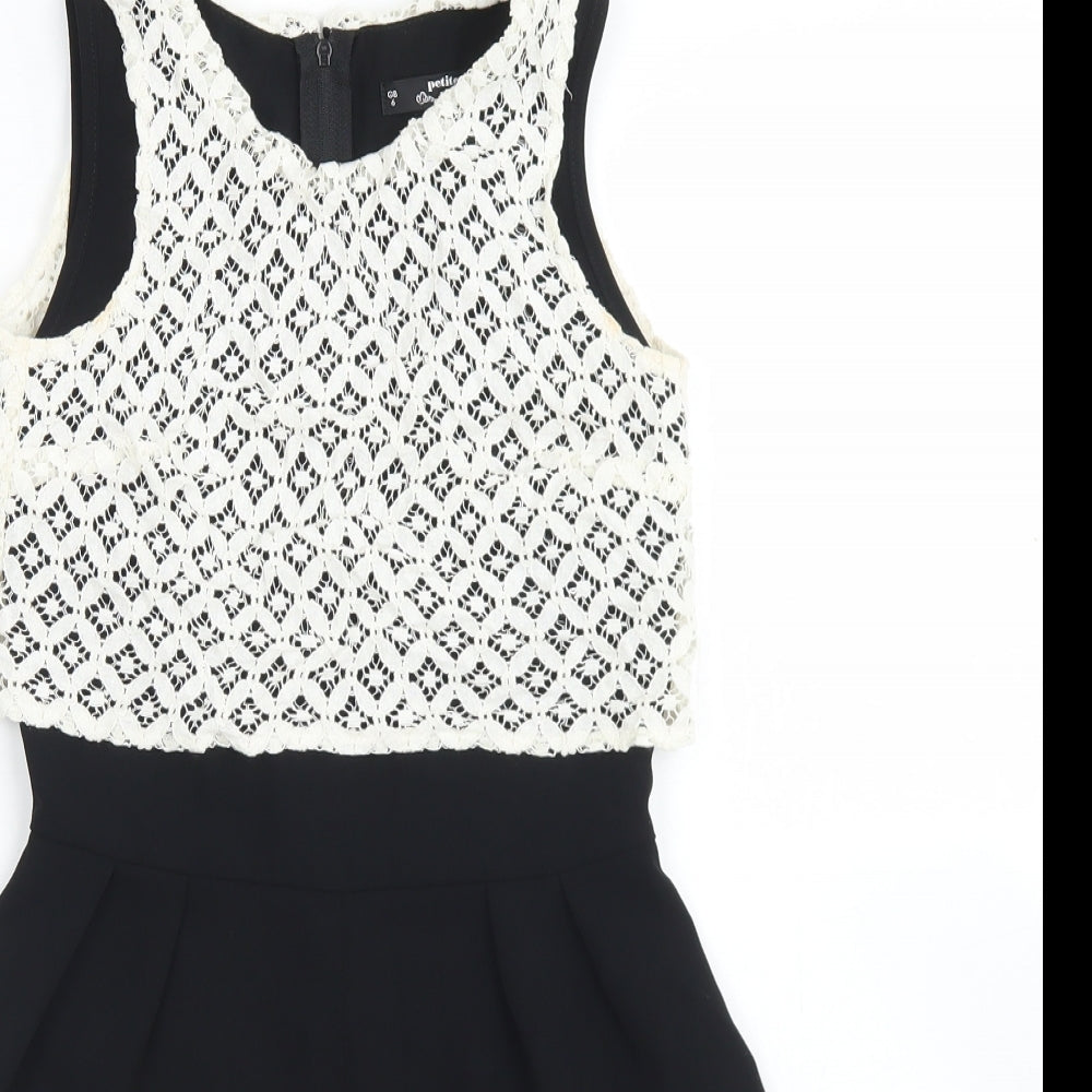 Miss Selfridge Womens Black  Polyester Playsuit One-Piece Size 6  Zip - Lace Overlay