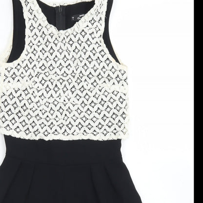 Miss Selfridge Womens Black  Polyester Playsuit One-Piece Size 6  Zip - Lace Overlay