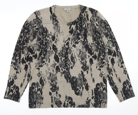 First Avenue Womens Grey Round Neck Animal Print Viscose Pullover Jumper Size M