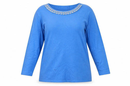 Front view of Gerard women’s blue round neck viscose jumper, size S