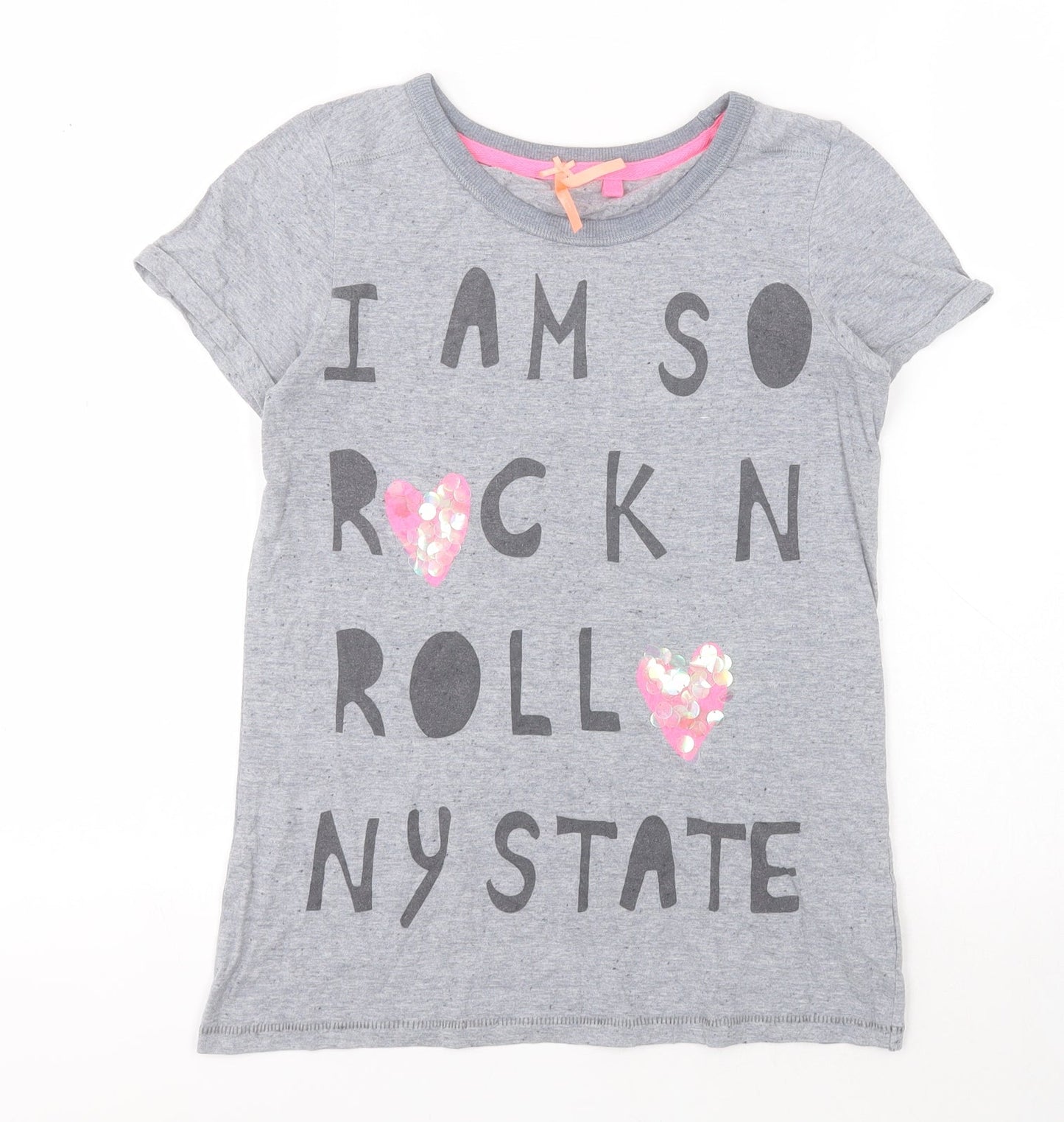 NEXT Girls Grey  Cotton Basic T-Shirt Size 11 Years Round Neck Pullover