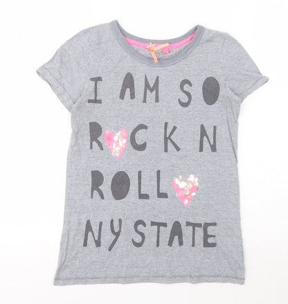 NEXT Girls Grey  Cotton Basic T-Shirt Size 11 Years Round Neck Pullover