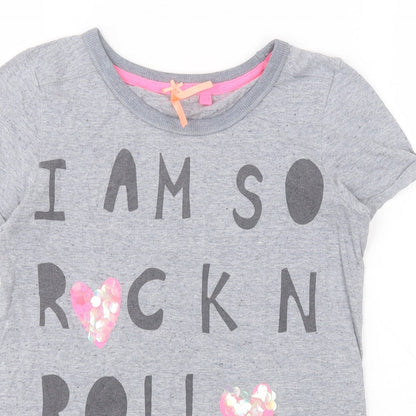 NEXT Girls Grey  Cotton Basic T-Shirt Size 11 Years Round Neck Pullover