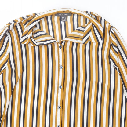 Primark Womens Multicoloured Striped Polyester Basic Button-Up Size 12 Collared