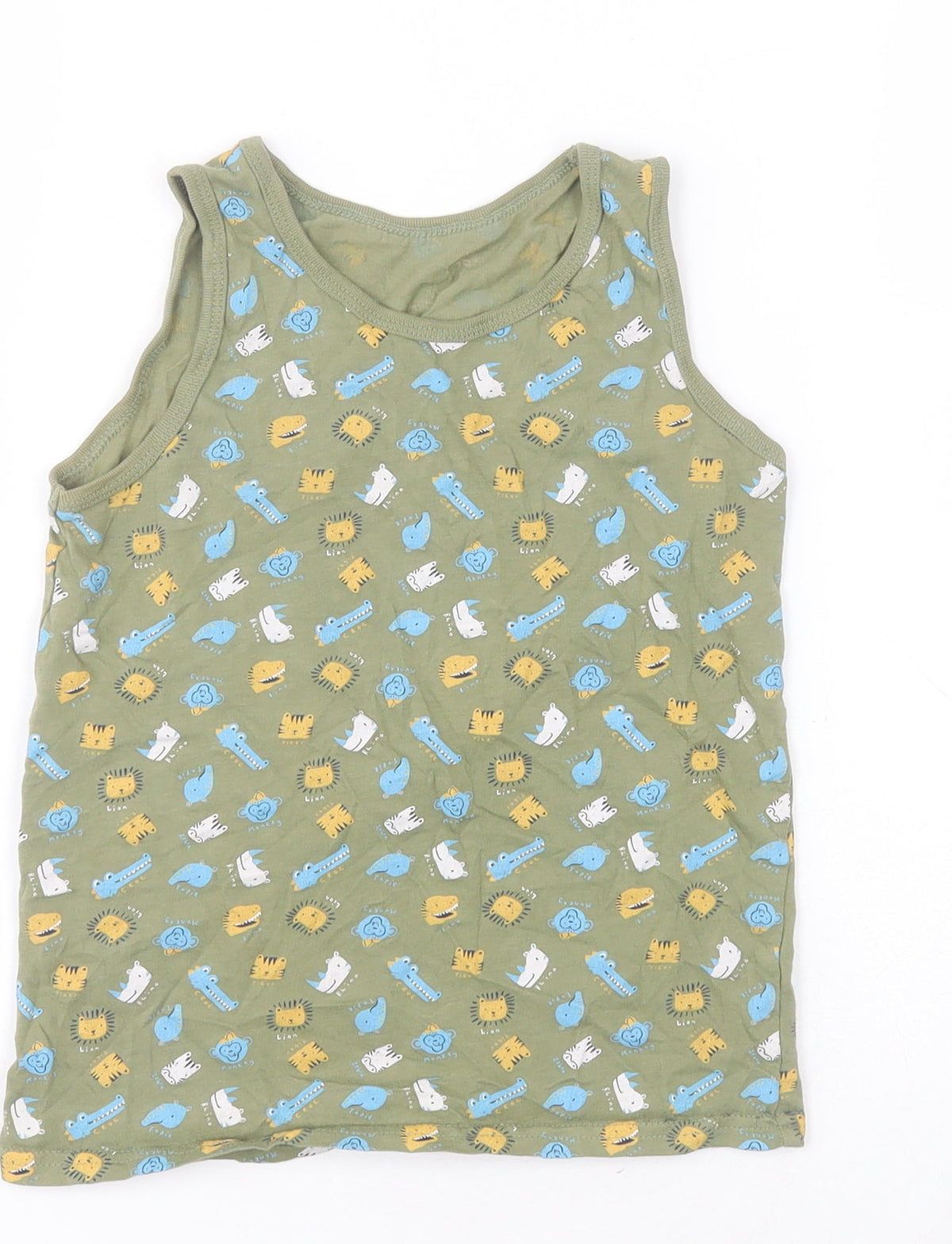 Additional front view of George boys’ green 100% cotton basic tank, size 9-10, years round neck pullover - animals
