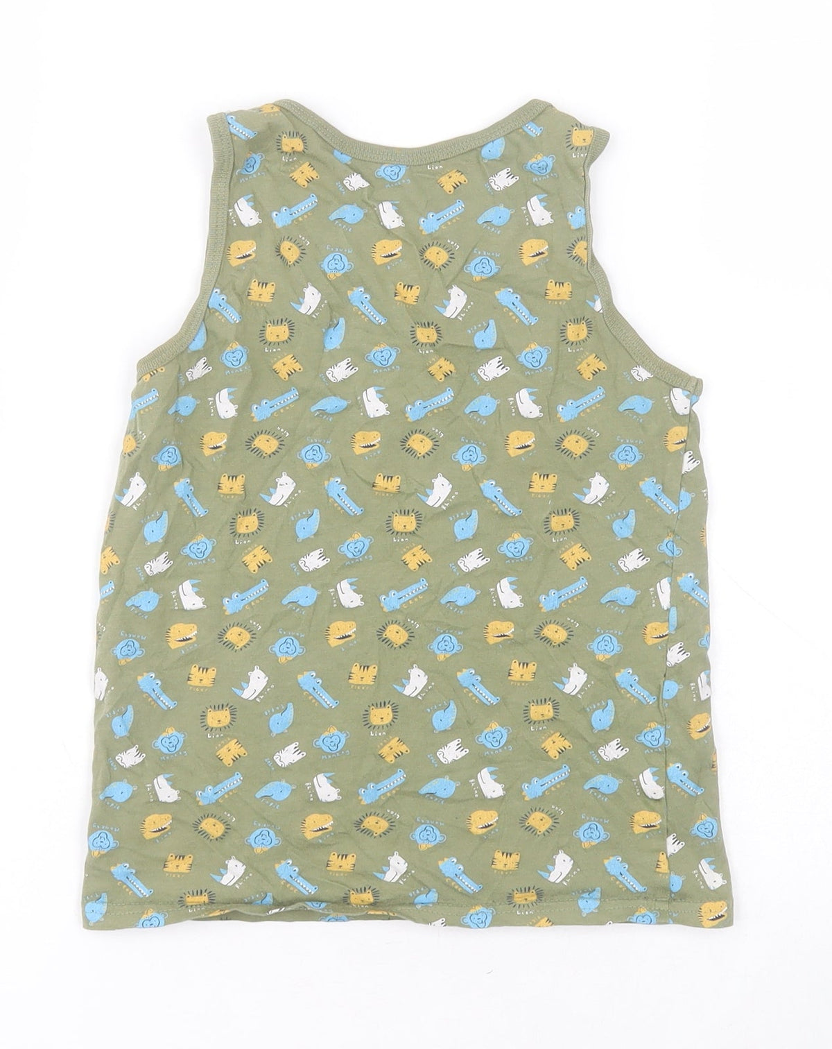 Back view of George boys’ green 100% cotton basic tank, size 9-10, years round neck pullover - animals