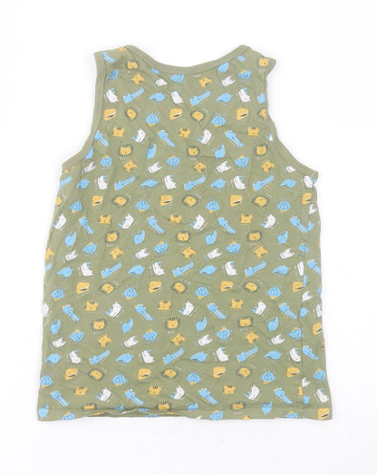 Back view of George boys’ green 100% cotton basic tank, size 9-10, years round neck pullover - animals