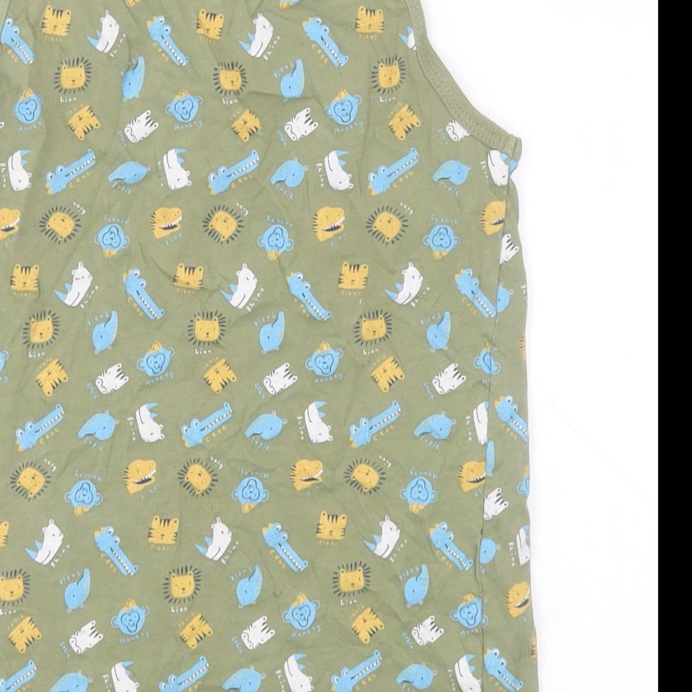 Brand and care label for George boys’ green 100% cotton basic tank, size 9-10, years round neck pullover - animals