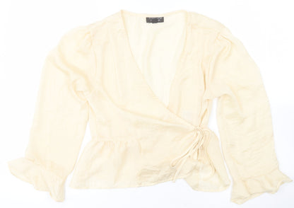 Topshop Womens Beige  Polyester Wrap Blouse Size 6 V-Neck