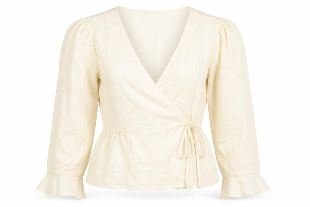 Topshop Womens Beige  Polyester Wrap Blouse Size 6 V-Neck