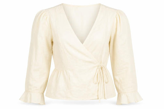 Topshop Womens Beige  Polyester Wrap Blouse Size 6 V-Neck