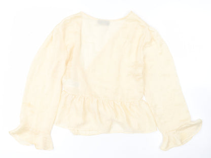 Topshop Womens Beige  Polyester Wrap Blouse Size 6 V-Neck