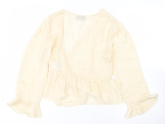 Topshop Womens Beige  Polyester Wrap Blouse Size 6 V-Neck