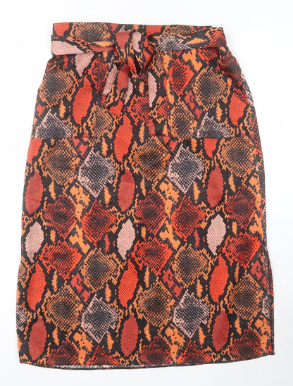 Dorothy Perkins Womens Orange Animal Print Polyester A-Line Skirt Size 10   Tie