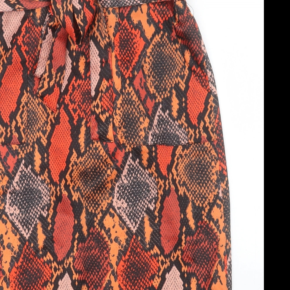 Dorothy Perkins Womens Orange Animal Print Polyester A-Line Skirt Size 10   Tie