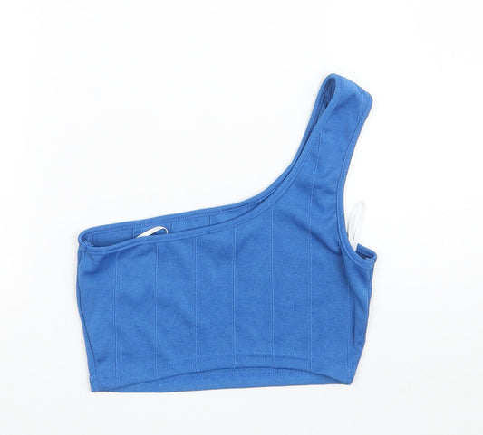 SheIn Womens Blue  Polyester Cropped T-Shirt Size S Off the Shoulder - Band Tee