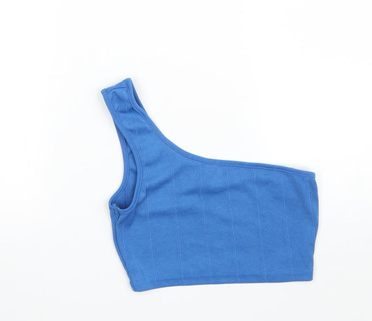 SheIn Womens Blue  Polyester Cropped T-Shirt Size S Off the Shoulder - Band Tee