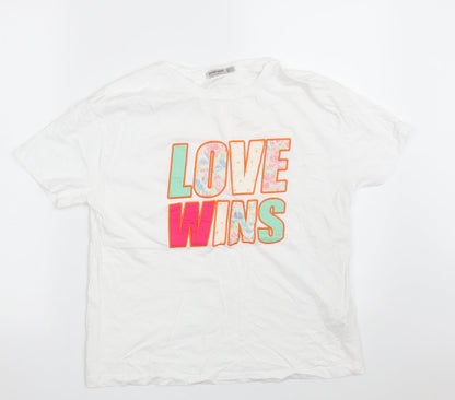 Womens UK Size S Stradivarius White Basic T-Shirt