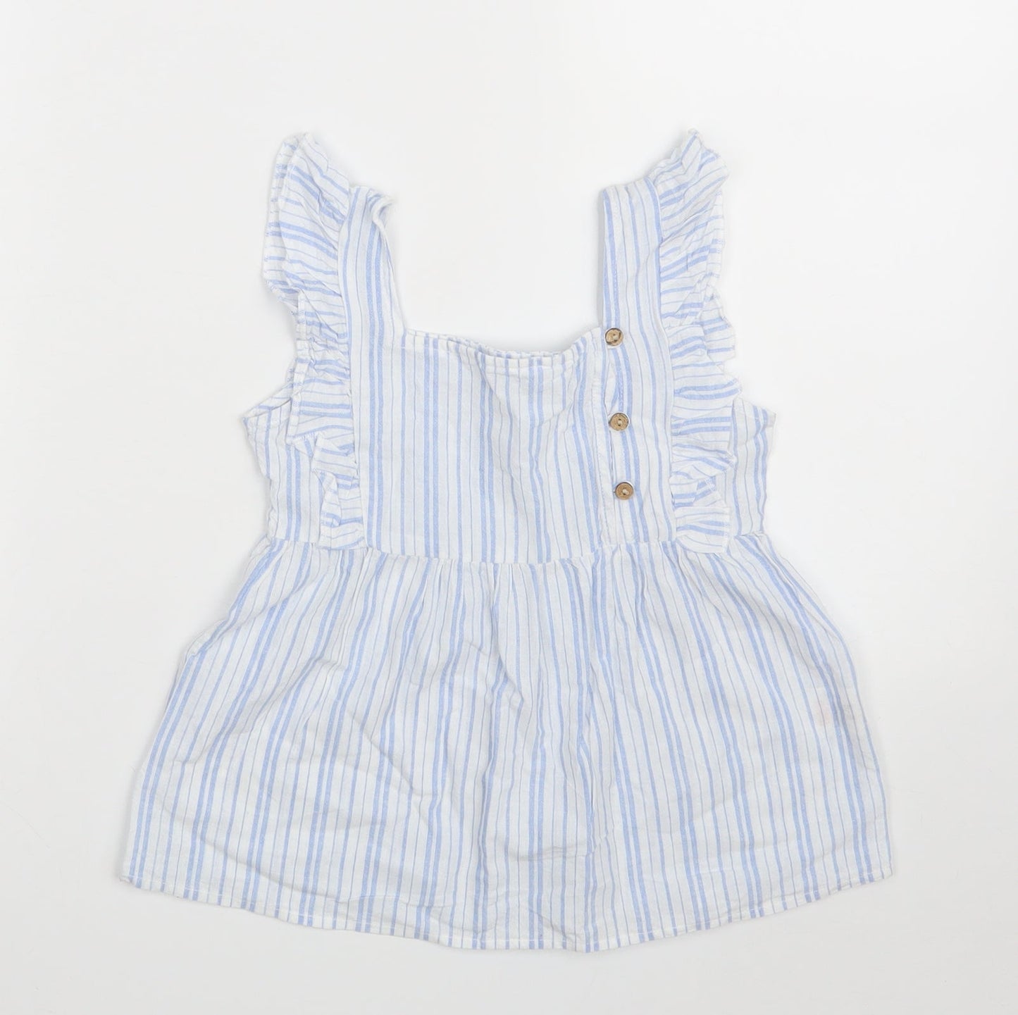 Jeff&Co Girls White Striped 100% Cotton A-Line  Size 5-6 Years  Square Neck Button
