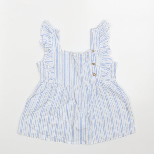 Jeff&Co Girls White Striped 100% Cotton A-Line  Size 5-6 Years  Square Neck Button