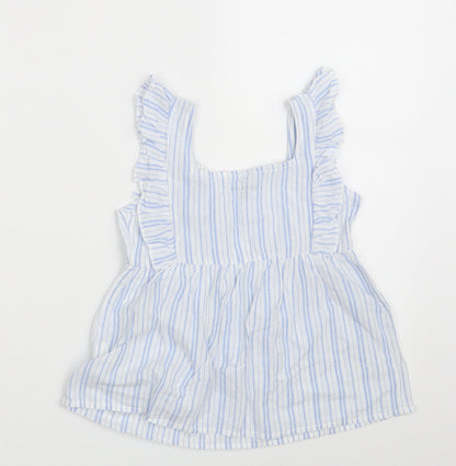 Jeff&Co Girls White Striped 100% Cotton A-Line  Size 5-6 Years  Square Neck Button