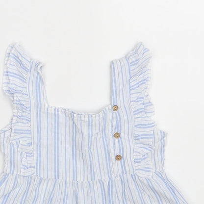 Jeff&Co Girls White Striped 100% Cotton A-Line  Size 5-6 Years  Square Neck Button