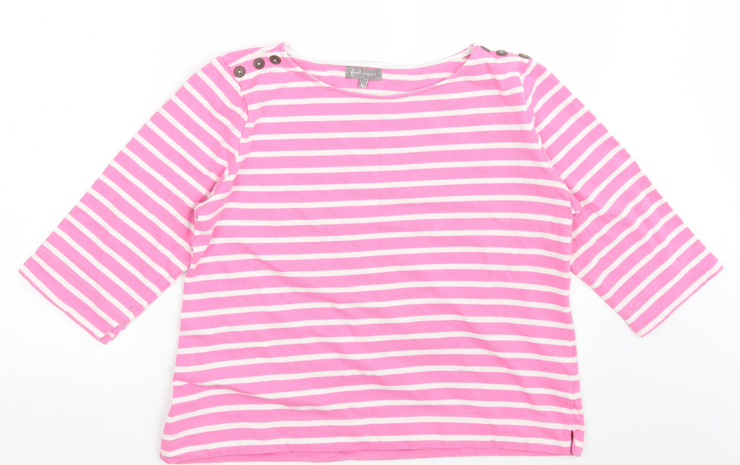 FIRST AVENUE Womens Pink Striped 100% Cotton Pullover Sweatshirt Size M  Button - Cropped