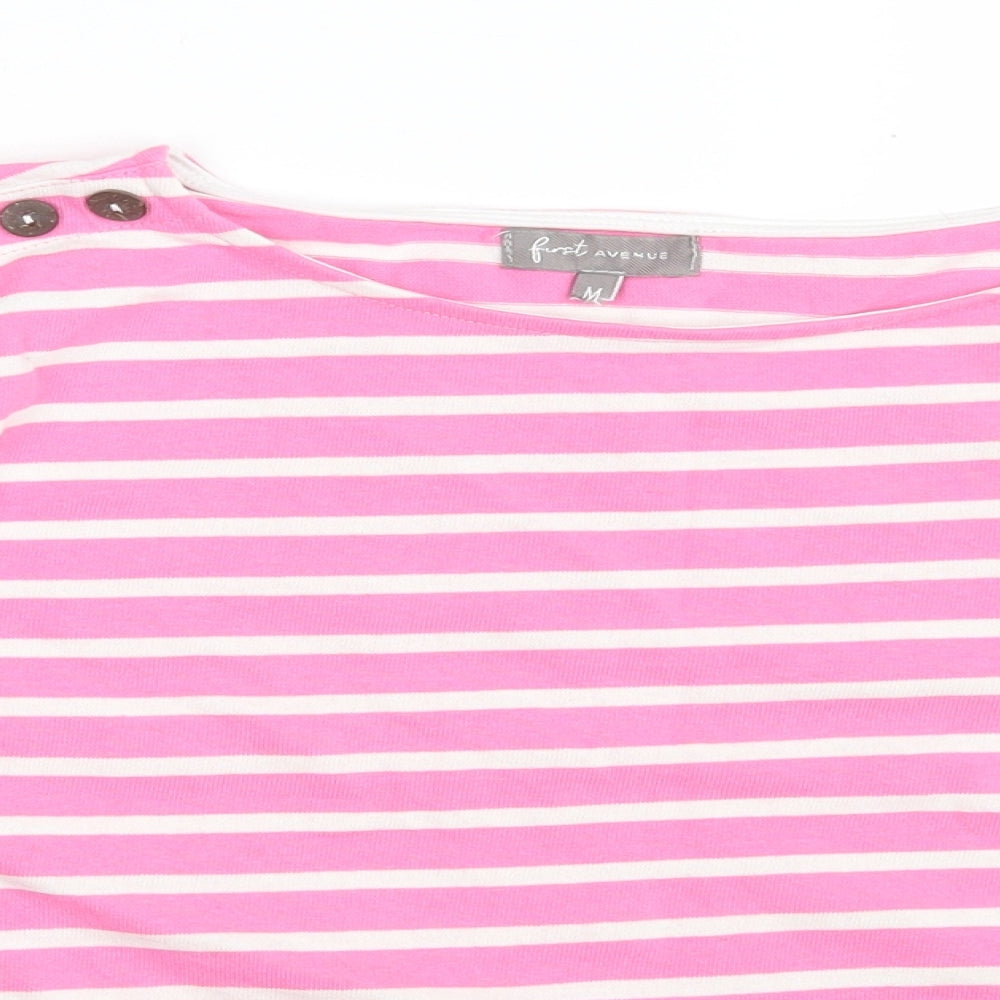 FIRST AVENUE Womens Pink Striped 100% Cotton Pullover Sweatshirt Size M  Button - Cropped
