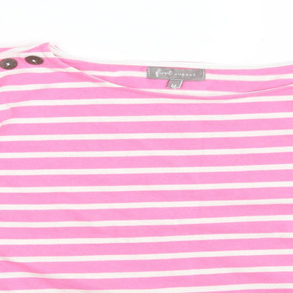 FIRST AVENUE Womens Pink Striped 100% Cotton Pullover Sweatshirt Size M  Button - Cropped
