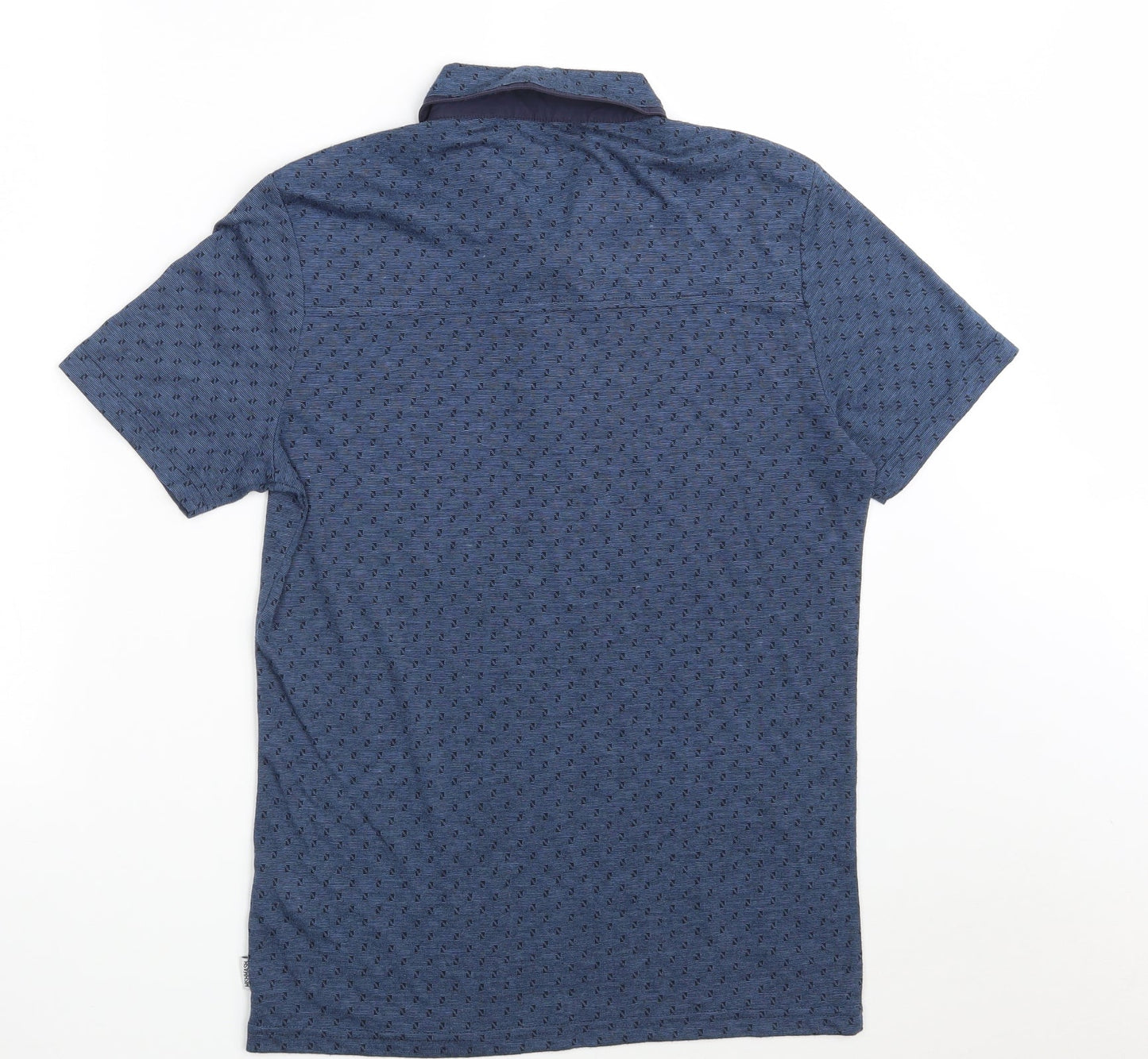 Mish Mash Mens Blue Geometric Polyester  Polo Size S Collared Button