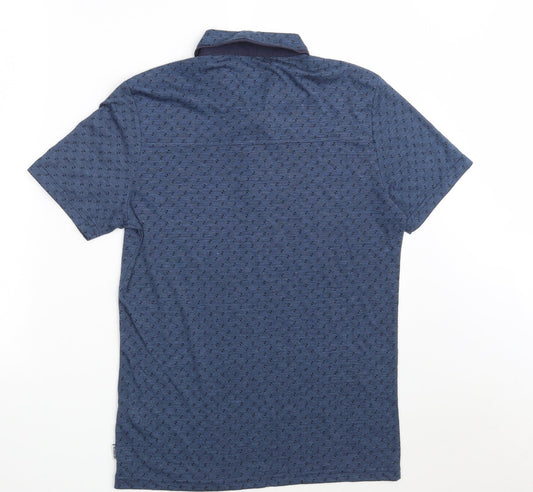 Mish Mash Mens Blue Geometric Polyester  Polo Size S Collared Button