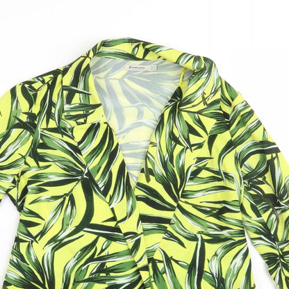 Stradivarius Womens Yellow Floral Polyester Jacket Dress  Size M  V-Neck