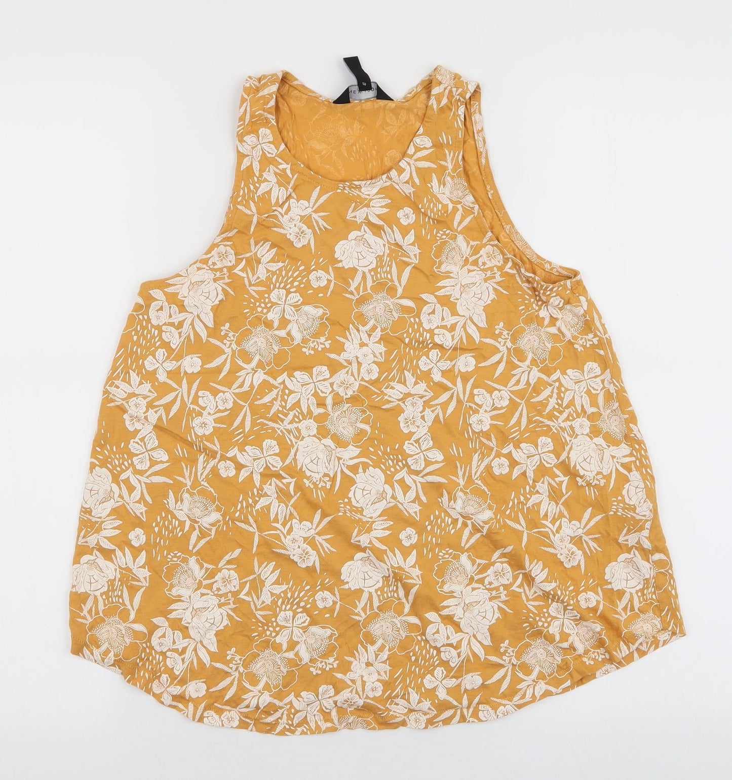 New Look Womens Yellow Floral Cotton Jersey Tank Size 10 Round Neck