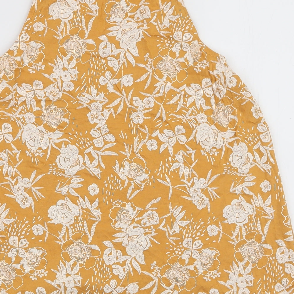 New Look Womens Yellow Floral Cotton Jersey Tank Size 10 Round Neck