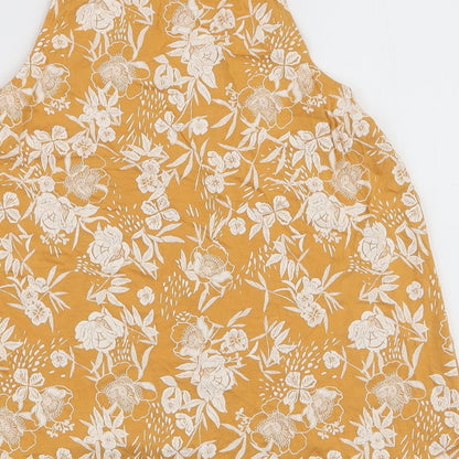 New Look Womens Yellow Floral Cotton Jersey Tank Size 10 Round Neck