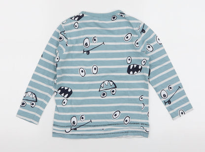 George Boys Blue Striped 100% Cotton Jersey T-Shirt Size 5-6 Years Round Neck Pullover