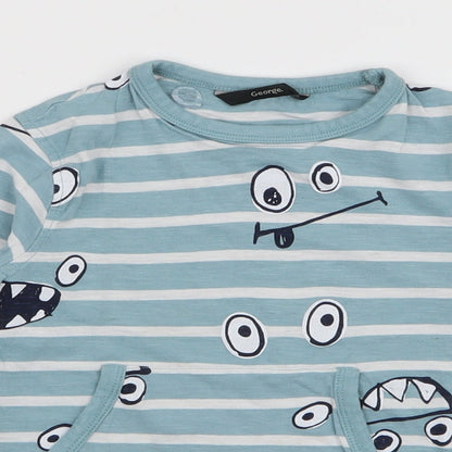 George Boys Blue Striped 100% Cotton Jersey T-Shirt Size 5-6 Years Round Neck Pullover
