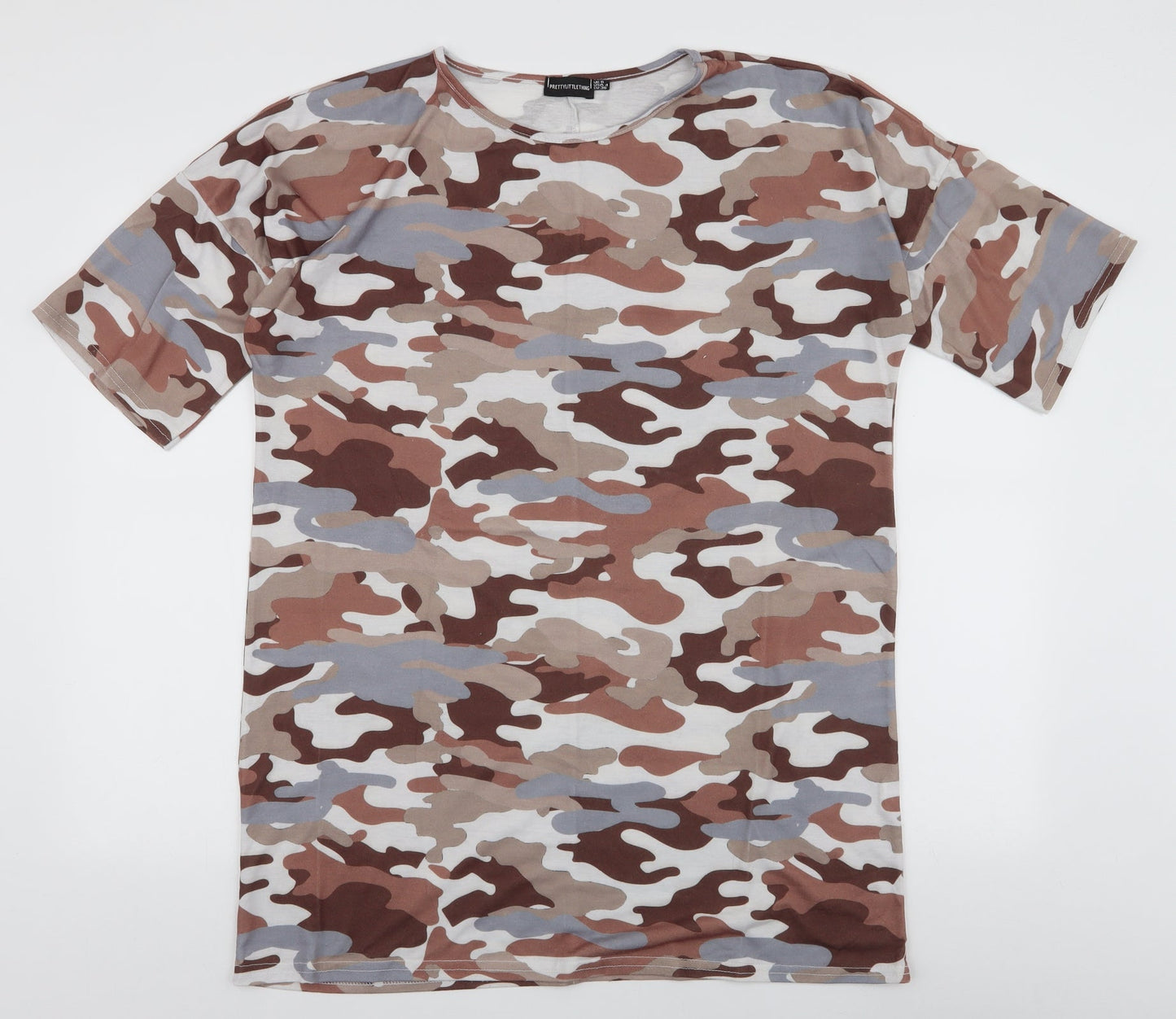 PRETTYLITTLETHING Womens Multicoloured Camouflage Polyester T-Shirt Dress  Size 8  Round Neck Pullover
