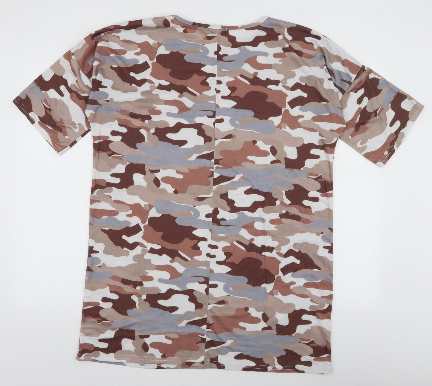 PRETTYLITTLETHING Womens Multicoloured Camouflage Polyester T-Shirt Dress  Size 8  Round Neck Pullover