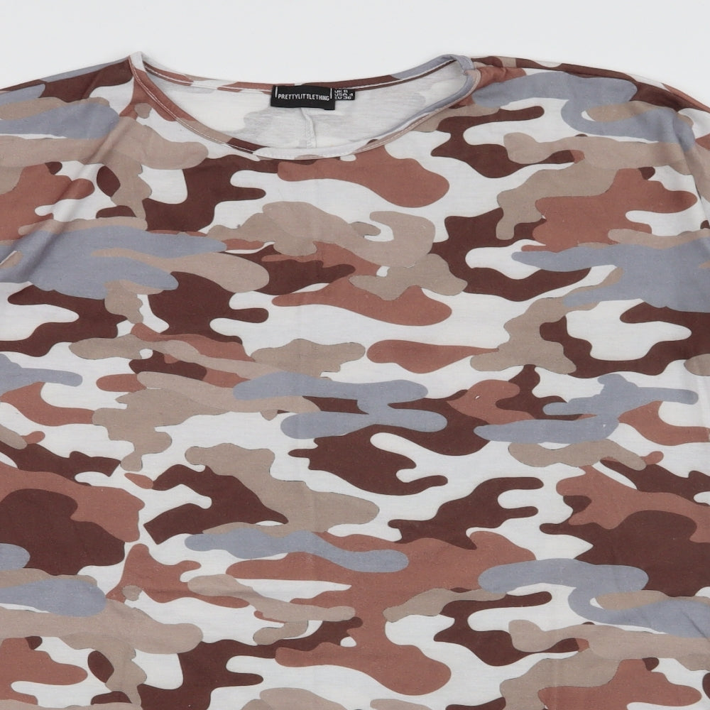 PRETTYLITTLETHING Womens Multicoloured Camouflage Polyester T-Shirt Dress  Size 8  Round Neck Pullover