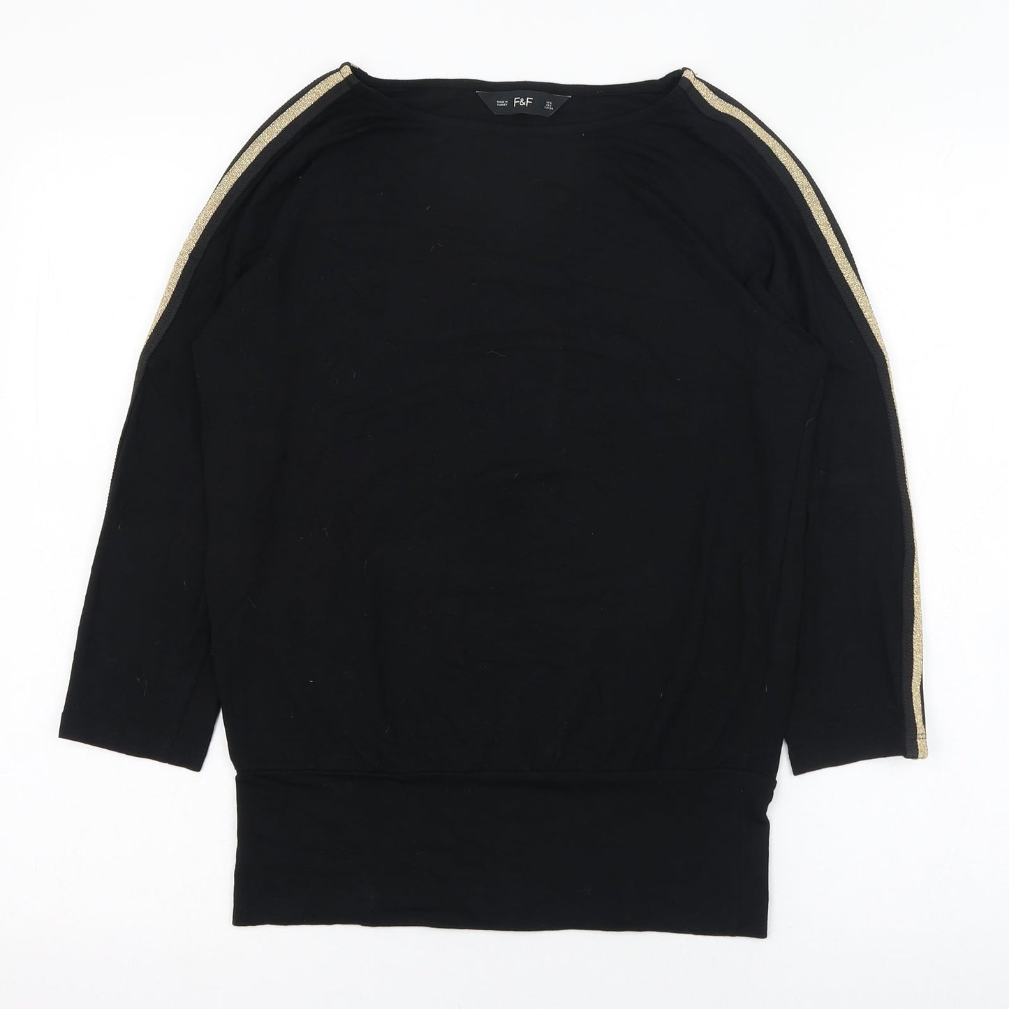 F&F Womens Black  Viscose Basic T-Shirt Size 6 Round Neck