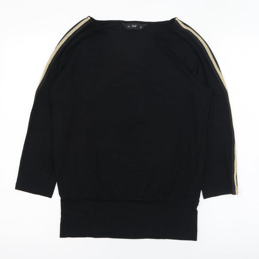 F&F Womens Black  Viscose Basic T-Shirt Size 6 Round Neck
