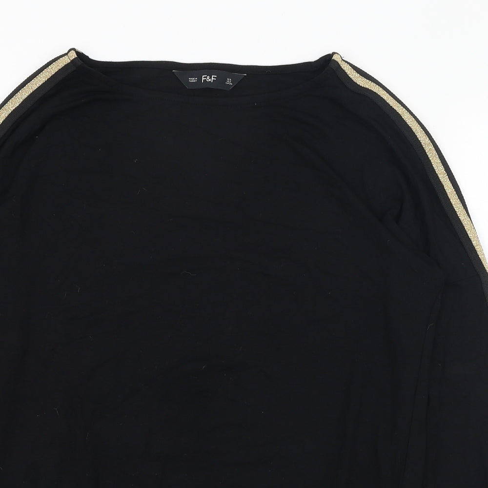 F&F Womens Black  Viscose Basic T-Shirt Size 6 Round Neck