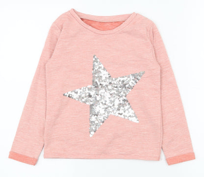 Dunnes Stores Girls Pink  Cotton Pullover T-Shirt Size 7 Years Round Neck Pullover