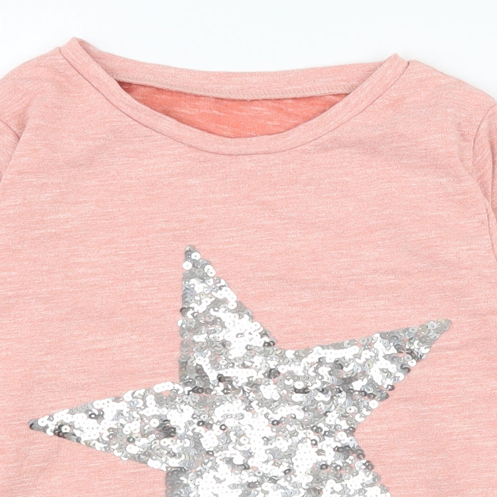 Dunnes Stores Girls Pink  Cotton Pullover T-Shirt Size 7 Years Round Neck Pullover